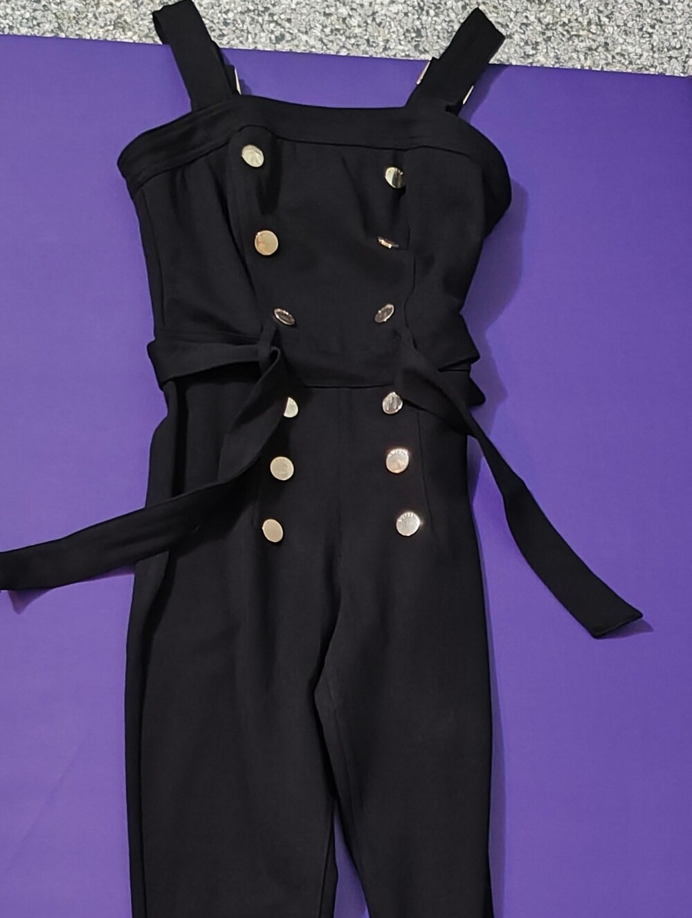 Guess Black High-Waist Jumpsuit with Gold Buttons